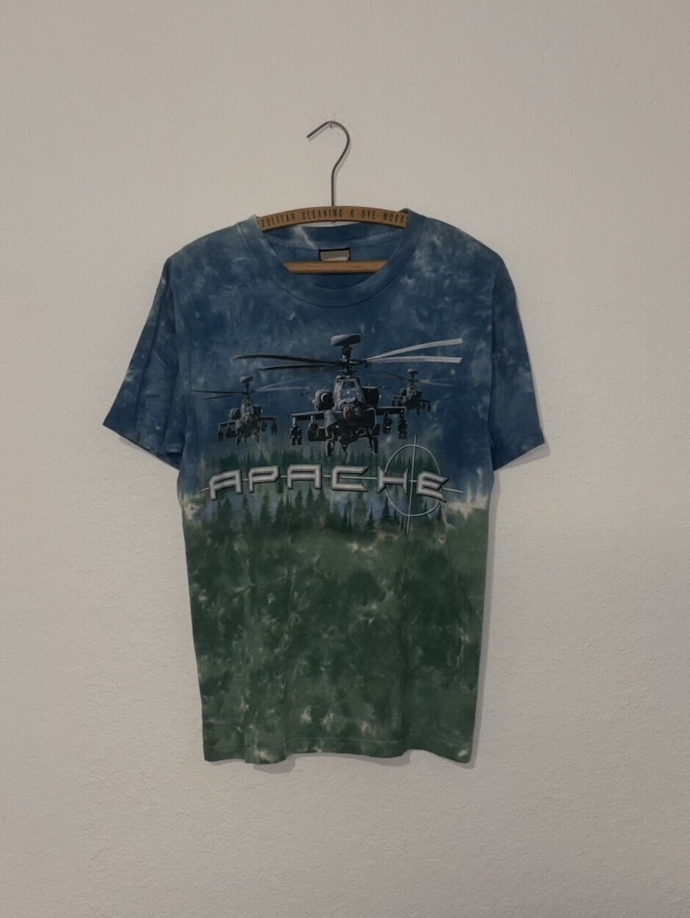 Vintage 90s Apache Helicopter Boeing U.S.A Military Liquid Blue Shirt Size L